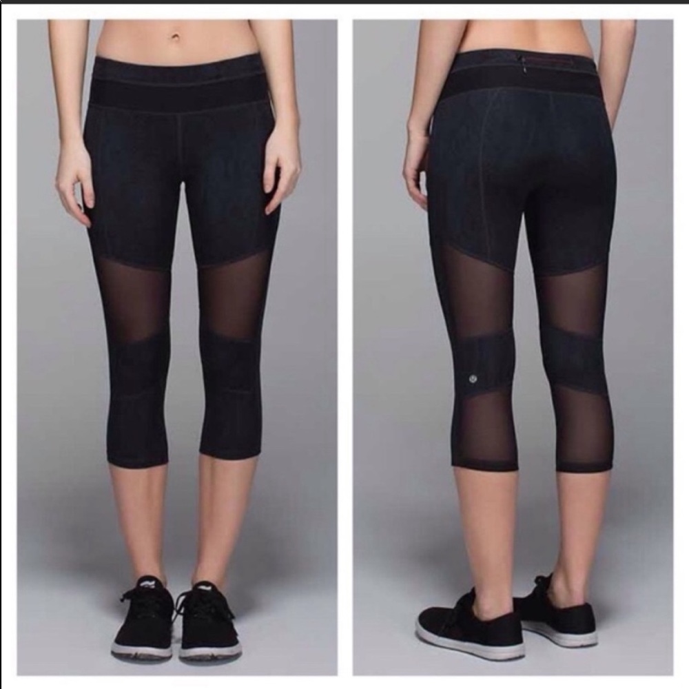Lululemon Mesh with Me Leopard Black Crop Capris